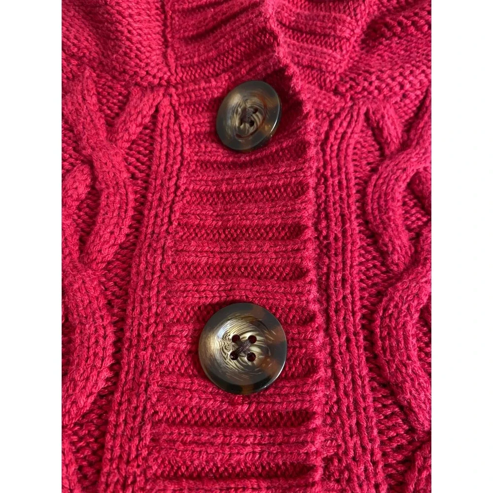Gap Kids Girls Red Cable Knit Hooded Cardigan Sweater Button Front Size‎ L 10